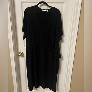 Susan Graver Regular Liquid Knit Faux Wrap Dress Black